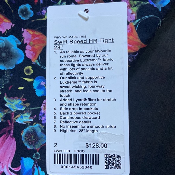 LULULEMON SWIFT SPEED HR LEGGINGS 28” in FLOWERSCOPE BLACK SZ 2 NWT - Picture 4 of 6